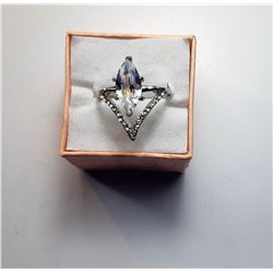 8)  SILVER TONE & CLEAR CRYSTAL RING