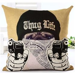 NEW 18" X 18" PUG DOG THUG LIFE SOFT CANVAS