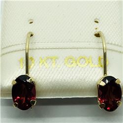 8) 10K YELLOW GOLD GARNET LEVERBACK EARRINGS