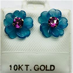 12) 10K GOLD GARNET CHALCEDONY 2-IN-1 EARRINGS