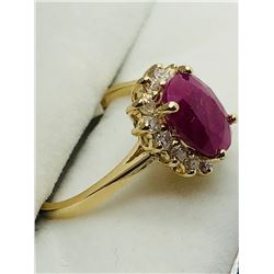 19) 14K YELLOW GOLD RUBY & DIAMONDS RING