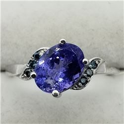 25) 10K WHITE GOLD TANZANITE & BLUE DIAMONDS RING
