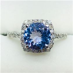 32) 14K WHITE GOLD TANZANITE & DIAMONDS RING