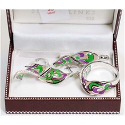 35) STERLING SILVER ENAMEL 4PC SET