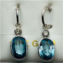 43) 14K WHITE GOLD BLUE TOPAZ & DIAMOND EARRINGS