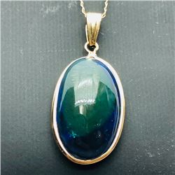 46) 14K GOLD BLACK OPAL PENDANT W/ 10K CHAIN