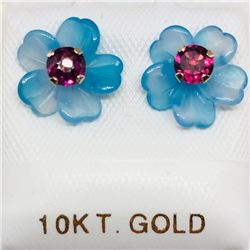 62) 10K YELLOW GOLD GARNET CHALCEDONY EARRINGS