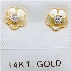 70) 14K DIAMOND W/ MOTHER OF PEARL EARRINGS