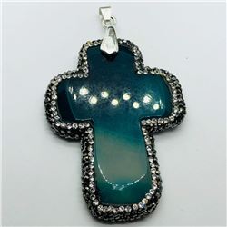 73) STERLING SILVER AGATE W/ FASHION CORD PENDANT