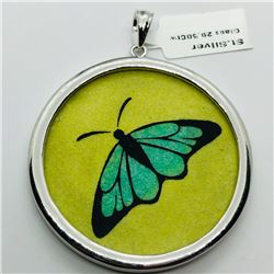 97) ST. SILVER GEMSTONE PENDANT W/FASHION CORD