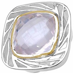 103) RHODIUM PLATED ROSE QUARTZ RING