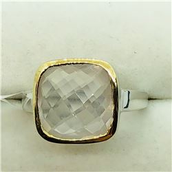 124) RHODIUM PLATED ROSE QUARTZ RING