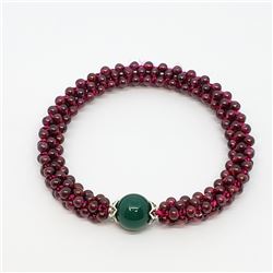 152) GENUINE GARNET & GREEN AGATE BRACELET