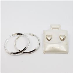 154) LOT OF TWO HEART SHAPED AND HOOP EARRINGS