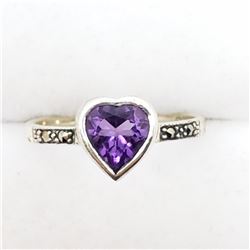 157) STERLING SILVER AMETHYST MARCASITE RING