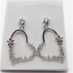 158) STERLING SILVER CZ HEART SHAPED EARRINGS