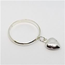 160) STERLING SILVER HEART DANGLE RING