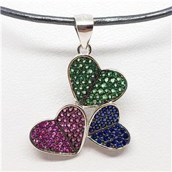 163) STERLING SILVER CZ PENDANT W/ CORD NECKLACE