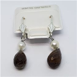 164) STERLING SILVER SMOKEY QUARTZ EARRINGS