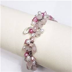 168) STERLING SILVER DYED PINK PEARL BRACELET