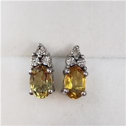 188) STERLING SILVER CITRINE AND DIAMOND EARRINGS