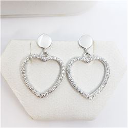 192) STERLING SILVER CZ HEART DANGLE EARRINGS