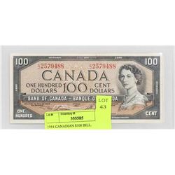 1954 CANADIAN $100 BILL.