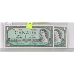LOT OF 2 CANADA 1954 $1 BILLS,