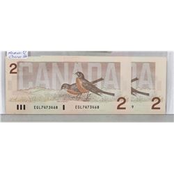 LOT OF 2 CANADA 1986 $2 BILLS, ROBIN