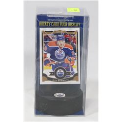 LEON DRAISAITL "ROOKIE" CARD AND PUCK HOLDER.
