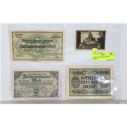 4 PIECES OF WORLD WAR ONE MONEY.