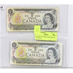 LAST OF 2 CANADIA ONE DOLLAR 1973 BILLS