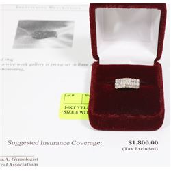 14KT YELLOW GOLD DIAMOND RING SIZE 8 WITH COA
