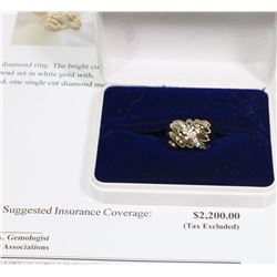 14KT YELLOW & WHITE GOLD DIAMOND RING SIZE 6.75 W/