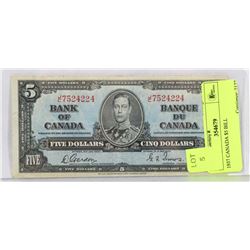 1937 CANADA $5 BILL