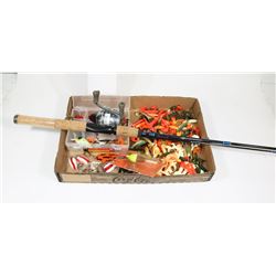 ESTATE FLAT OF FISHING LURES AND A PLATINUM ZEBCO