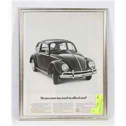 ORIGINAL 10"X 13" 1967 VOLKSWAGEN AD IN FRAME.
