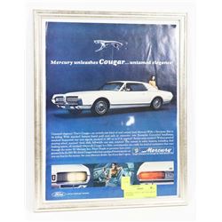 ORIGINAL 10"X 13" 1967 COUGAR AD IN FRAME.