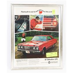 ORIGINAL 10"X 13" 1967 BELVEDERE GTX  AD IN FRAME.