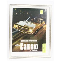 ORIGINAL 10"X 13" 1967 CAMARO SS AD IN FRAME.