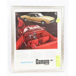 ORIGINAL 10"X 13" 1967 CAMERO AD IN FRAME.