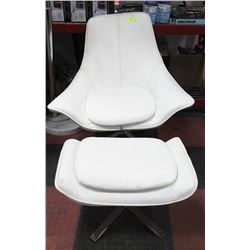 SHOWHOME WHITE AND CHROME CHAIR WITH OTTOMAN