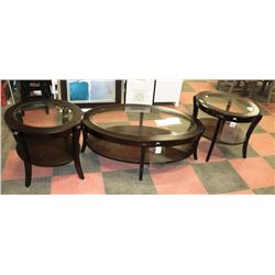 WOOD AND GLASS 3 PC COFFEE TABLE SET