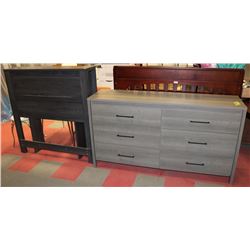GREY 6 DRAWER DRESSER WITH SINGLE HEADBOARD