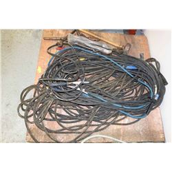 PALLET OF WELDING CABLE, HEAVY DUTY WRENCHES AND