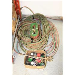 LARGE LOT OF ACETELYNE HOSES WITH TORCHA ND