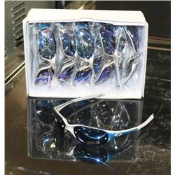 BOX OF OAKLEY STYLED SILVER & BLUE SUNGLASSES