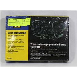 16 PIECE HOLE SAW KIT 3/4 TO 5", NEW