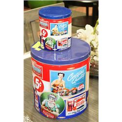 2 LIDDED PEPSI TINS.