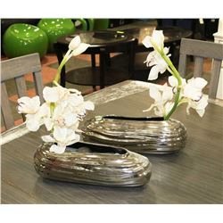 2 ARTIFICIAL ORCHIDS IN CHROME SHOW HOME VASES